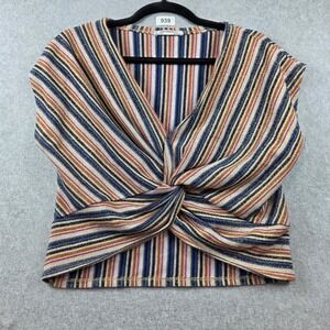 Zara Trafaluc Womens Small Multi Color Stripe Twist Front V-Neck Metallic Top